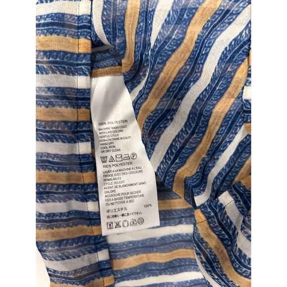 TOMMY BAHAMA Blue Sheer Short Sleeve Collarless Stripe Button Front Shirt LARGE - Picture 8 of 9